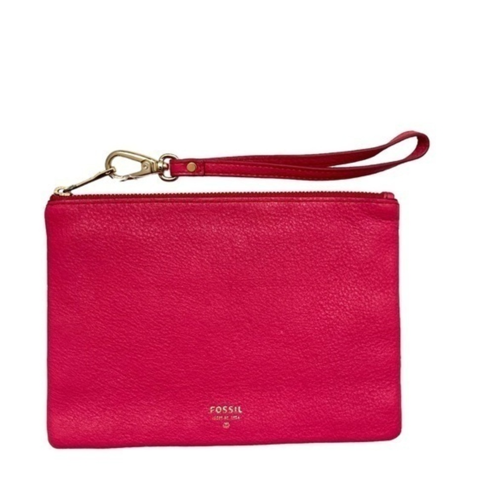 Fossil pink leather wristlet bag